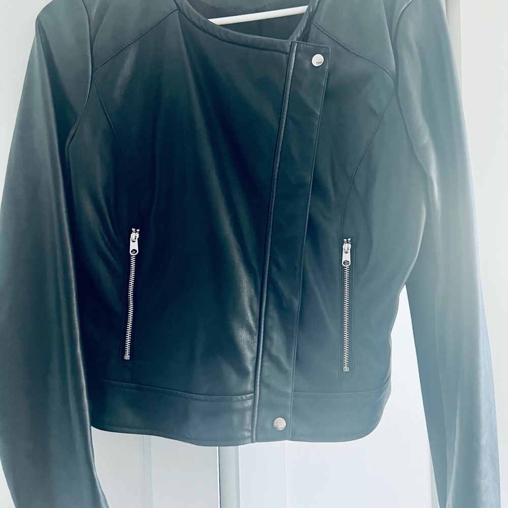 Zara Black Leather Jacket with Silver Accents, Size Large - Picture 4 of 12